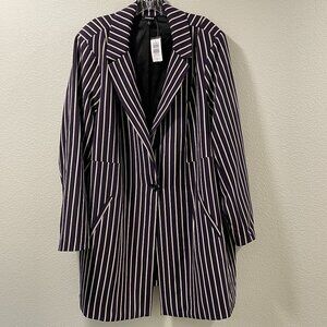 NWT TORRID Studio Crepe Boyfriend Longline Blazer Vertical Stripe, Eggplant - 4X